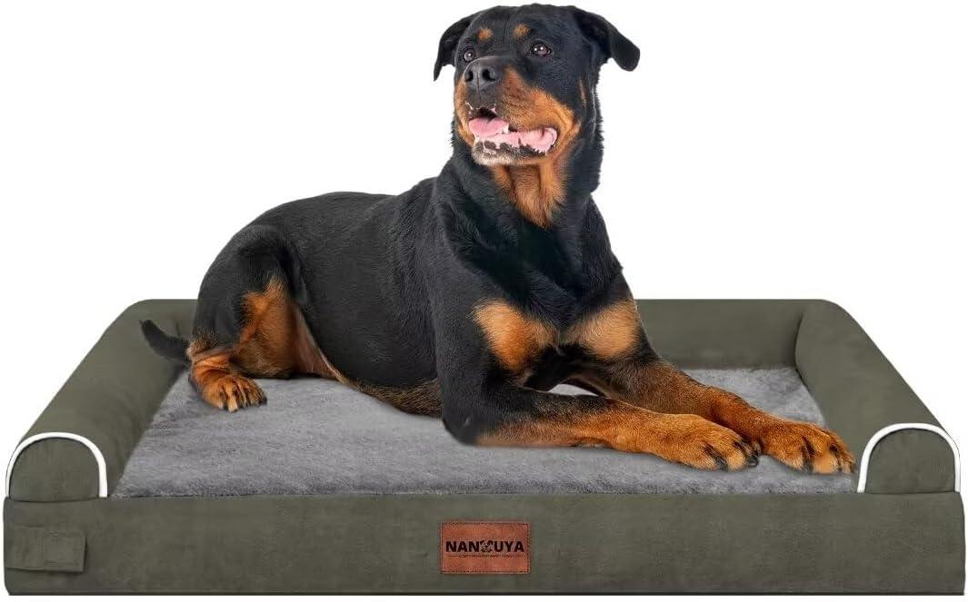 Large Dog Bed Orthopedic Washable: Beds Bolster XL Bed Large Big Dogs Memory Foam Couch Sofa Waterproof with Removable Cover - Dark Green (44.0"L x 34.0"W x 6.5"Th)
