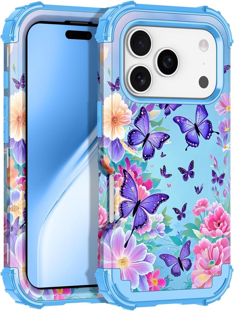 LONTECT for iPhone 17 Pro Max Case 3 in 1 Shockproof Heavy Duty Rugged Hard PC+Soft Silicone Full Body Protective Cover Girls Women Case for Apple iPhone 17 Pro Max 2025 Glow in The Dark Light Blue