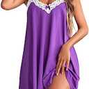 Ekouaer Women Lace Nightgown Sexy Spaghetti Strap Cami Sleeveless Chemise Sleepwear Sleep Dress, 2XL