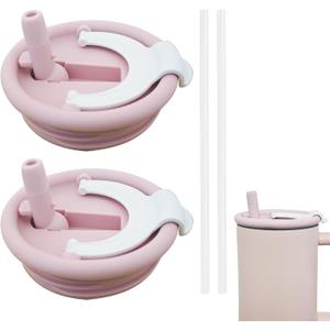 40 oz Tumbler Flip Straw Lid Replacement Fit for Stanley Cup,2 Pack Spill Proof Splash Resistant Tumbler Lids,2-in-1 Straw and Sip Lid,Reusable Tumbler Cover for Stanley Cup (Light Pink, 2 Pack)