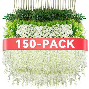 Alotiki Wisteria Hanging Flowers,Fake Hanging Flowers,Wisteria artificiales Garland for Home Wedding Arch Floral Party Garden Ceremony Outdoor Decor,3.6 feet Long(150,White)