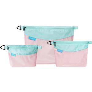 pack all 3 Pcs Water-resistant Material Zipper Pouch Set, Mesh Zipper Bags for Storage, Travel, Office (Pink)