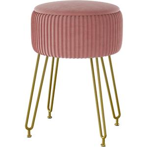 IBUYKE Velvet Storage Footrest Stool Ottoman, Makeup Vanity Stool Side Table with Golden Steel Legs Removable Cover, Coffee Table Top Cover, Pink LG-20P