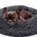 Calming Dog Bed Medium Size Dog - 30'' Donut Bed, Anti-Slip & Washable Super Soft Fluffy Plush Round Bed, Anti-Anxiety Premium Comfort Pet Bed, - Dark Grey
