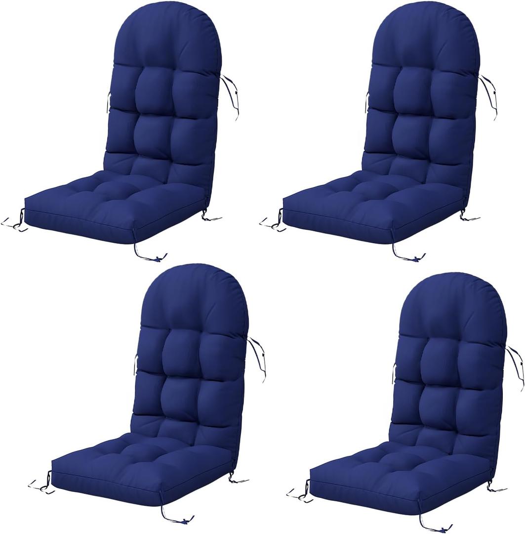 Adirondack Chair Cushion Set of 4, Rocking Chair Cushions, High Back Patio Cushions, Thickened Weather Resistant Patio Cushion with 6 Ties, Non Slip Fade & Waterproof (Navy Blue)