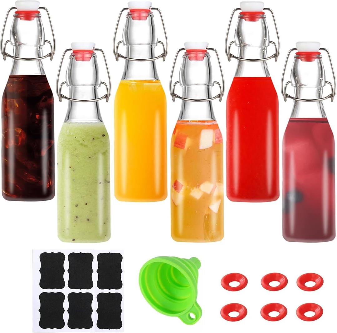 6 pack 8oz flip top glass bottles,swing top glass bottles 8 oz with lid for Home Brewing,2nd Fermentation,Kombucha,Kefir,Vanilla Extract,Juice,Tea,Beverages,Soda,Oils,Vinegar,Limoncello