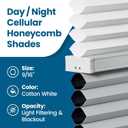 BlindsAvenue Cordless Day/Night Cellular Honeycomb Shade, 9/16" Single Cell, White, Size: 24" W x 48" H