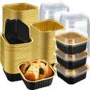 200 Pack 5 oz Mini Cake Pans with Lid, Aluminum Foil Mini Baking Tins, Square Disposable Cupcake Baking Cups Dessert Containers for Wedding Birthday Party Picnic Gathering(Black,Classic)