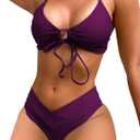 Meetall Women's High Cut String Triangle Bikini Set Swimsuits Sexy Bathing Suits 2 Piece (XX-Large, Dark Purple)