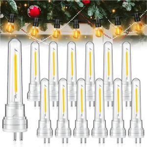 Rossesay 12 Pcs S14 Bulbs for Outdoor String Lights 1.5 W LED String Light Bulbs with 2 Prongs 2700k 120v Waterproof S14 LED Replacement Accessories for Outdoor Patio, Warm White (White)
