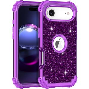 LONTECT for iPhone Air Case Glitter Sparkly Bling 3 in 1 Shockproof Heavy Duty Hybrid Sturdy High Impact Protective Cover Case for Apple iPhone 17 Air 6.5 inch 2025,Violet