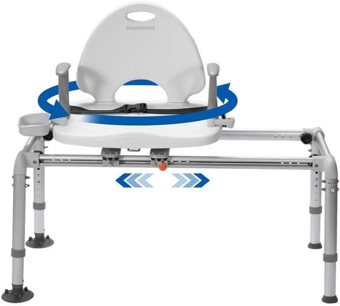 Heavy Duty Sliding Transfer Bench with Swivel Seat, Rotating Sliding Shower Chair and Bath Safety Seat with Non-Slip Suction Cup