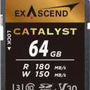 Exascend 64 GB / 128 GB / 256 GB Catalyst SD UHS-I Card, C10, U3, V30, up to 180MB/s, Compatible with Canon, Nikon, Panasonic and Other Cameras (64GB)