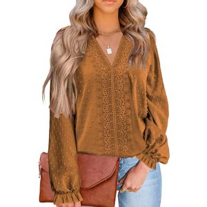 MixShe Womens Tops Long Sleeve Shirts V Neck Sweatshirt for Women Fall Fashion Trendy Clothes Casual Blouses Medium