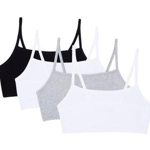 Fruit of The Loom Womens Spaghetti Strap Cotton Pullover Sports Bra Value Pack (34, Black/White/White/Heather Grey 4-pack)