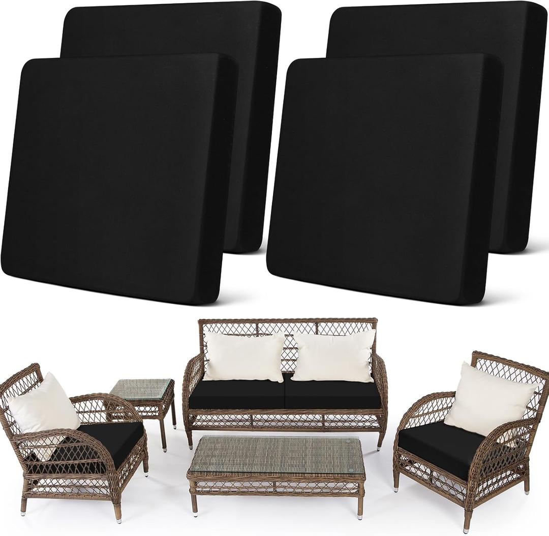 Newwiee Set of 4 Stretch Patio Cushion Covers Sofa Couch Seat Chair Slipcovers Cushion Cover Replacement Furniture Protector for Pets Washable(Black,Seat Cover,Solid)