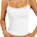 GKBK Built in Bra Womens Padded Lace Tank Tops Double Lined Spaghetti Strap Fitted Layering Club Night Party Cami Shirt (White, XS)