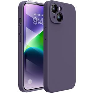 Miracase Designed for iPhone 14 Case with Screen Protector,[Upgraded Enhanced Camera Protection],Shockproof Liquid Silicone Case with Microfiber Lining, 6.1 inch,Dark Purple
