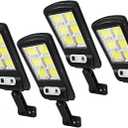 Led Solar Street Lights Outdoor, 4 Pack 120 Led Remote Control Wireless Ip65 Motion Sensor Security Wall Light with 3 Modes for Garden, Street, Deck, Yard, Garage, Patio (Black)