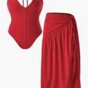 Women's 2 Piece Party Club Outfits Summer Y2k Backless Halter Bodysuit and Wrap Maxi Skirt Matching Sets, M