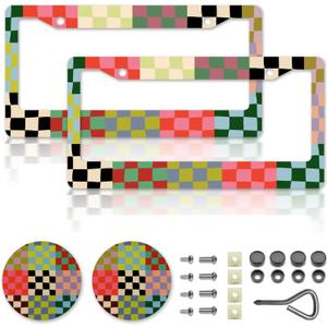 Checkered License Plate FramesCheckered Car Accessories for WomenCute Licens,e Plate HolderAluminum License Plate Frame Fits Standard US Vehicles Size 12.2 x 6 Inch (Multicolor-2pcs)