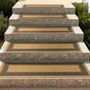 Outdoor Stair Treads for Wooden Steps, Non-Slip Rubber Brown Stair Runner Rugs, 2 Pcs 8.5" x 30" Heavy Duty Stair Mats for Outside Steps, Weatherproof Grip for Elders, Dogs & Kids, Square Pattern.