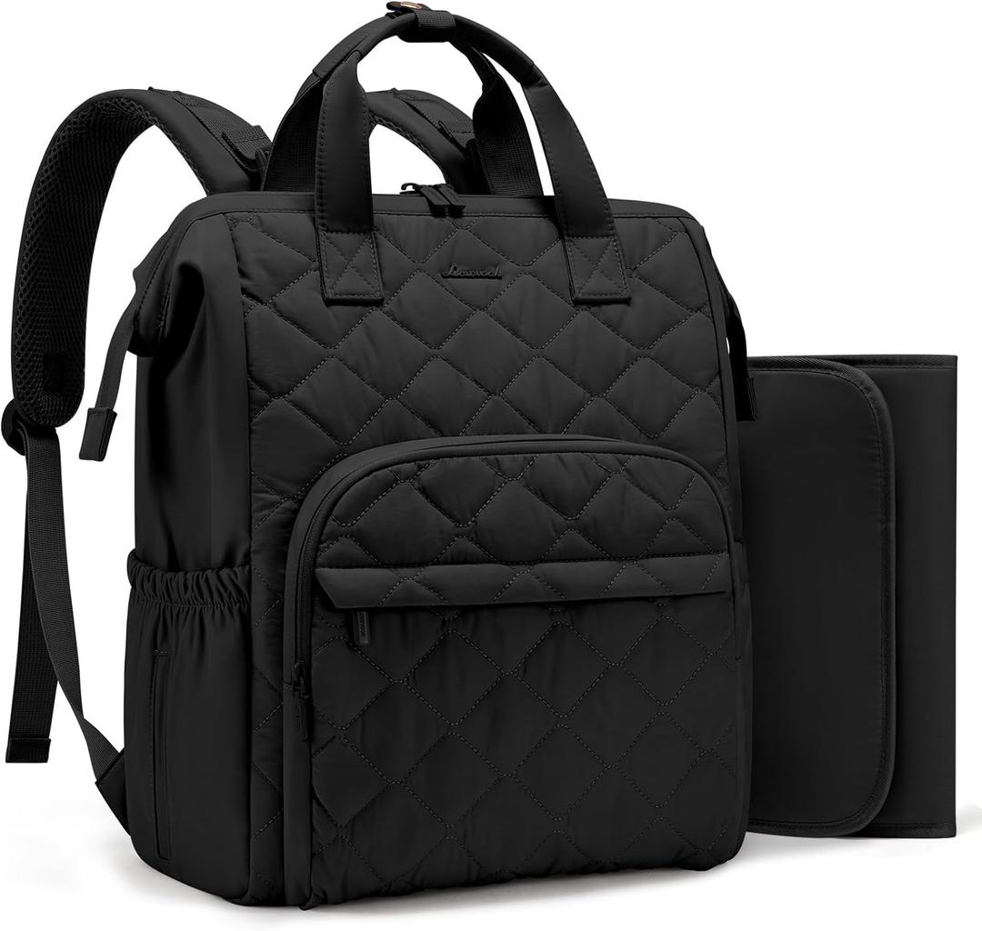 LOVEVOOK Diaper Bag Backpack, Large Baby Bag for Girl Boy with Changing Pad, Diaper Backpack for Mom Dad with Stroller Buckles, Black
