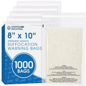 Spartan Industrial - 8" X 10" (1000 Count) Self Seal Clear Poly Bags with Suffocation Warning - Permanent Adhesive (8" X 10" (1000 Pack))
