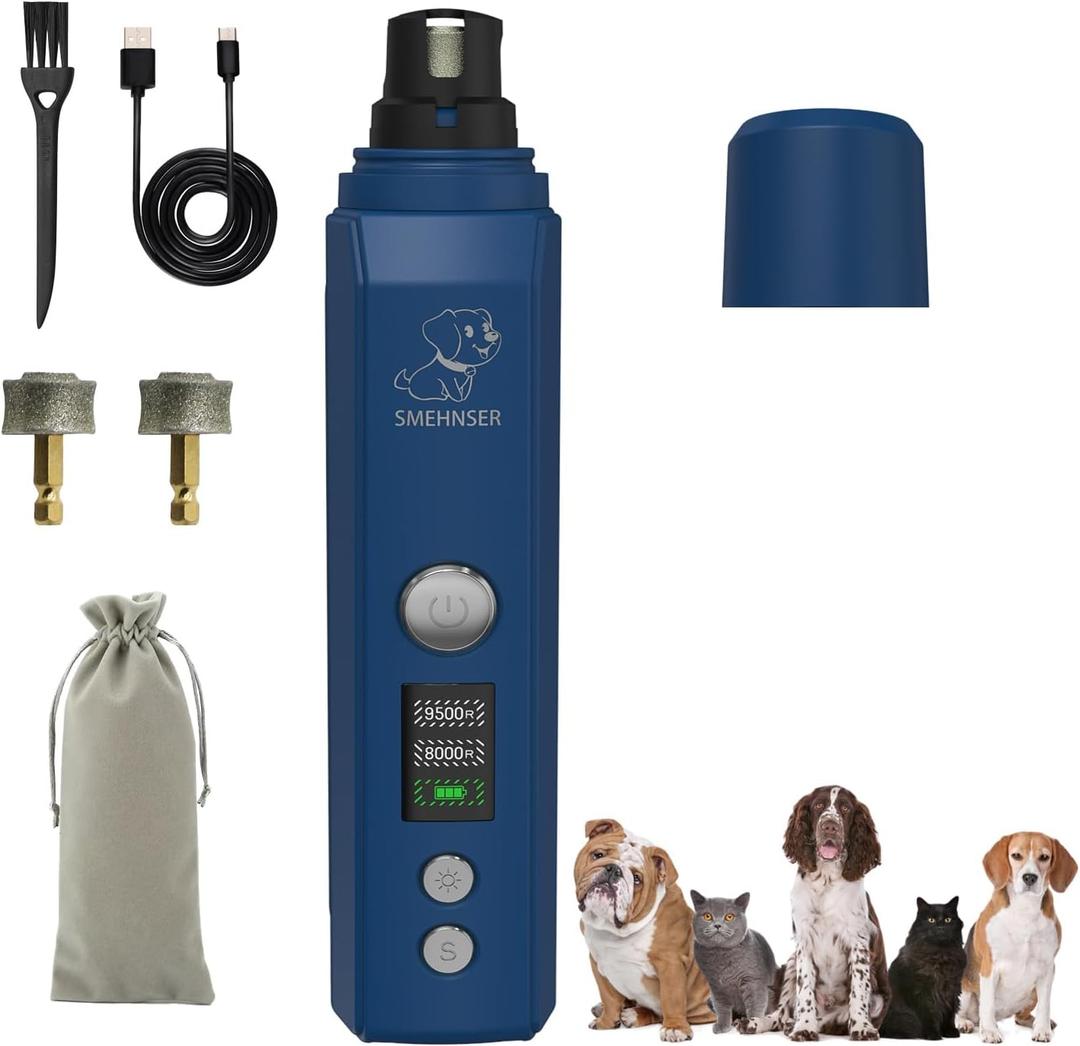 Silent Groom Pro Nail Grinder, Dog Nail Trimmers with 2-Speed, 2 LED Lights, 2 Grinding Wheels, USB Rechargable Dog Nail Grinder, Blue (Bule)