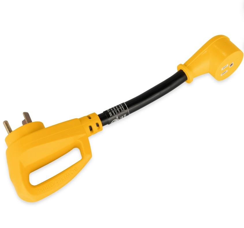Camco PowerGrip Camper/RV Dogbone Electrical Adapter | Rated for 125 Volts/1875 Watts | Copper 10/3-Gauge Wires, Black and Yellow (55155)