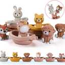 Nueplay Bathtub Toys for Toddlers 18M+Baby Bath Toys with Animal Finger Puppets Stackable Boat Train Gift for Baby & Toddlers Set of 12