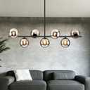 Globe Modern Sputnik Chandeliers for Dining Room Chandelier, 7-Light Dining Room Light Fixture Over Table, Mid Century Linear Chandelier Matte Black and Smoky Grey Bubble, 43.3 Inch (Bulbs Excluded)