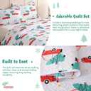 JSD Kids Christmas Quilt Set Twin Size, Red Cars Christmas Bedspreads Coverlet 2 Piece, Soft Microfiber Holiday Quilted Blanket Beddings