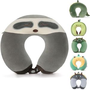 Niuniu Daddy Sloth Kids Neck Pillow for Traveling, 100% Memory Foam Soft Travel Pillow, Airplane Travel Road Trip Essential for Children, Neck Support, Stop Head from Falling Forward for Sleeping