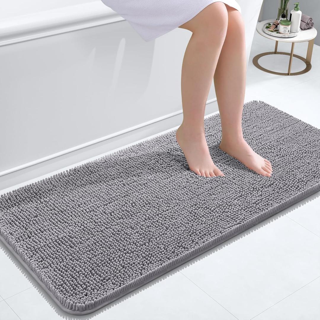 OLANLY Bathroom Runner Rugs 47x20, Extra Soft Absorbent Chenille Bath Rugs, Rubber Backing Quick Dry, Machine Washable Long Bath Mats for Bathroom Floor, Tub and Shower, Home Decor Accessories, Grey