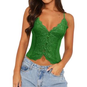 Women's Sexy Lace V Neck Button Down Going Out Boho Tops Trendy 2025 (Green, M)