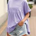 Tankaneo Womens Summer Babydoll Tops Casual Loose Fit Peplum Oversized Tunic Shirts (Purple, XXL)