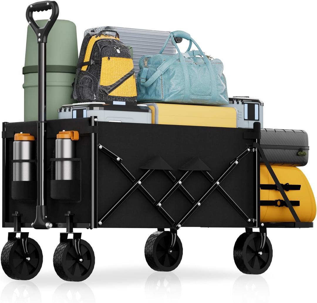 Lightweight folding wagon, Large capacity collapsible grocery Model TC004, Black 100L