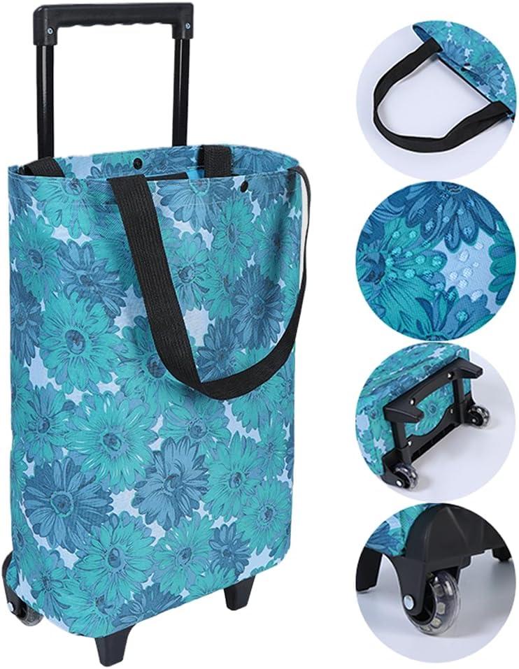 Rolling Shopping Bag, Small Shopping Cart with Wheels,Collapsible Portable Waterproof Tote for Market & Grocery RunsGift for Women & Seniors(Flower)
