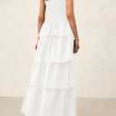 PRETTYGARDEN Women's Maxi Dress 2025 Summer Off Shoulder Smocked Tiered Ruffle Long Flowy Dresses Casual Beach Sundress (White,Large) (White, L)