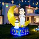 6FT Outdoor Inflatable Ramadan Moon Decoration, Blow Up Islamic Eid Decor with LED Lights, Waterproof Inflatable Ramadan Eid Mubarak Holy Celebration for Celebrate Fasting Introspection and Prayer