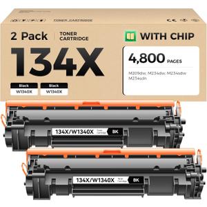 134X Toner Cartridge 2-Black with chip High Yield Replacement for HP 134X W1340X 134A W1340A Compatible with HP Laserjet M209dw MFP M234dw M234sdw M234sdn Printer Ink M209dwe M234dwe M234sdwe M234sdne