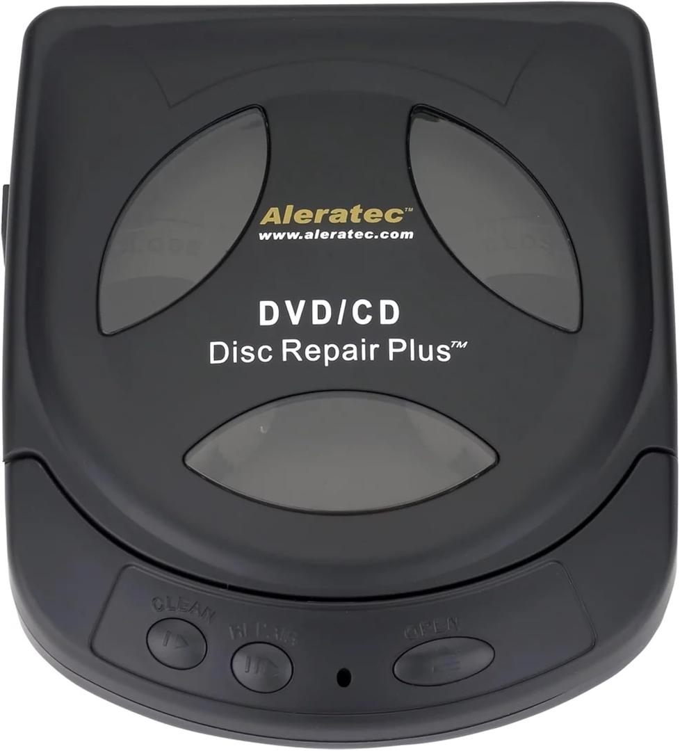 Aleratec Motorized DVD CD Cleaner Disc Repair System - Scratch Remover and Cleaner for CD Player Discs - Includes Solution - Portable Disc Cleaner for Restoring CDs, DVDs, and More