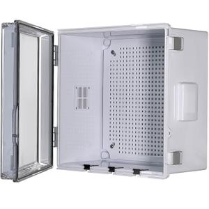 ABS Electrical Junction Box, Ventilated Design, Cable Grommets, IP65 Waterproof Enclosure, Indoor/Outdoor Use with Mounting Panel. (Clear Cover, 11.9"x11.9"x7")