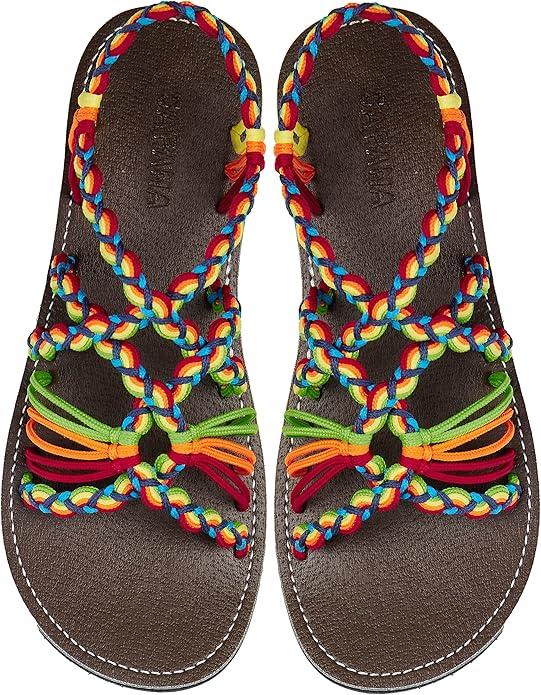 Capana Woven Women's Flat Sandals - Strappy Braided, Beach Sandals for Women Dressy Summer, Rope Bohemian Sandals, Spring Casual Womens Shoes, Comfy Boho Flats for Teen Girls – Size 10