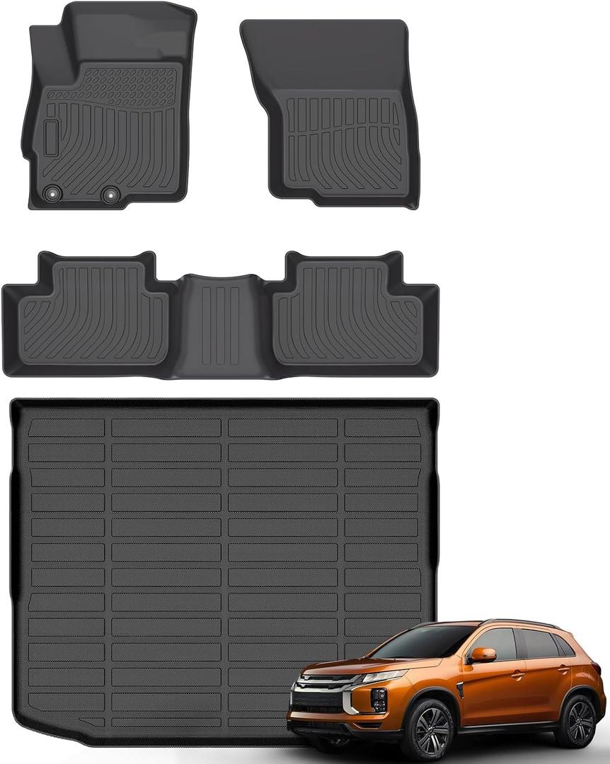Floor Mats & Cargo Liner for Mitsubishi Outlander Sport 2011-2025 2026, All Weather Automotive TPE Floor Liners Set Anti-Slip Waterproof Accessories (Car Mats+Trunk Mat) Black