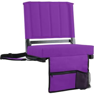 SPORT BEATS Stadium Seats with Back Support Bleacher Chairs with Back and Cushion Thick Padded Bleacher Seats Includes Shoulder Strap (Dark Purple)