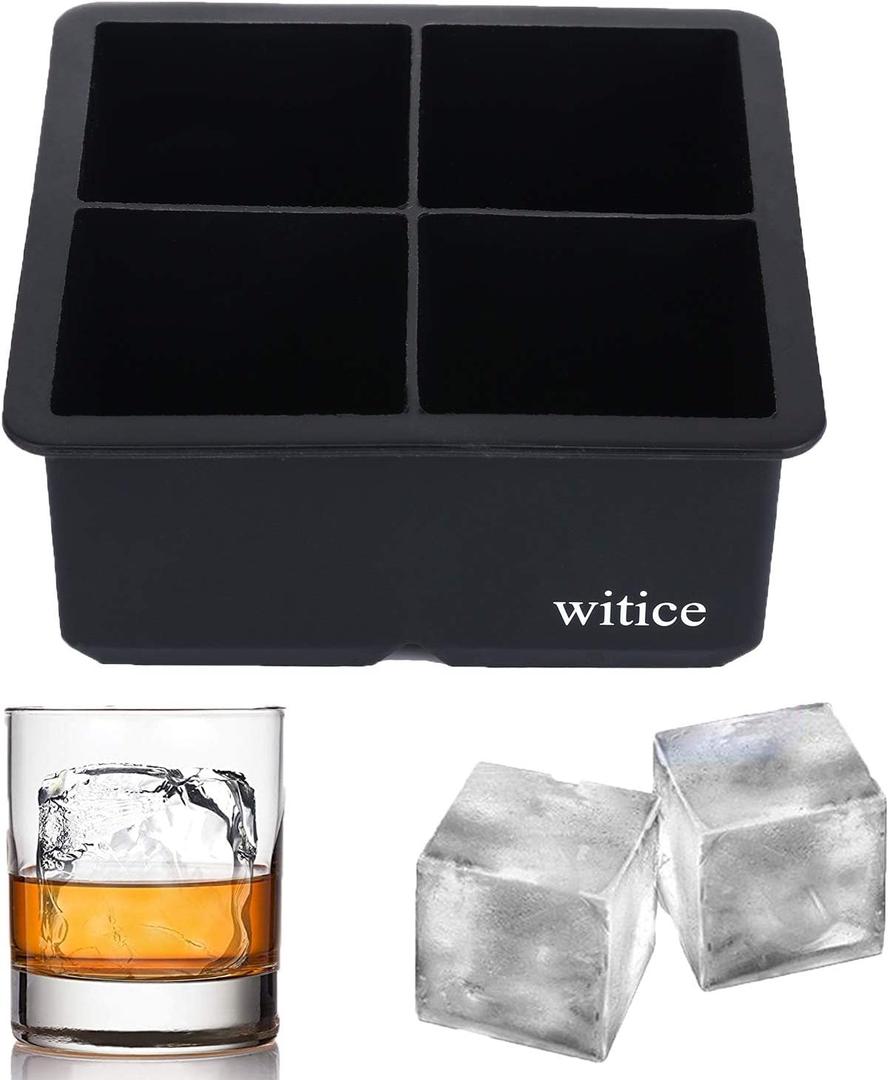 Silicone Ice Cube Trays Large for Whisky(2.5-Inches) - Whiskey Ice Cube Mold, With Easy Release Ice Cubes for Whiskey and For Cocktail,Food Grade (Black 1 Tray)