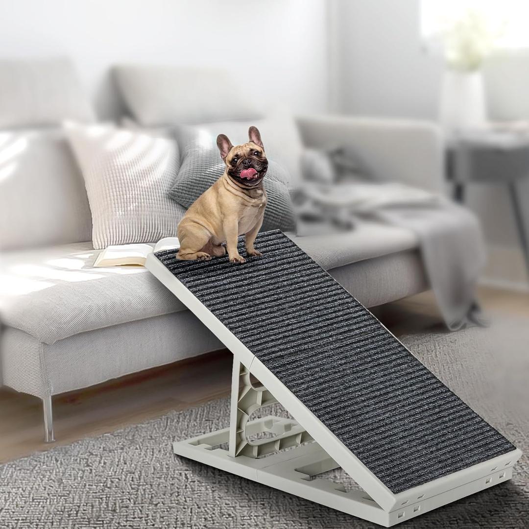 Indoor Dog Ramp Bed for Small Medium Pets,Folding Collapsible Cat Ramp, Adjustable Height Dog Ramp with Non-Slip Carpet for Couch,Sofa,Chair