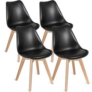 VECELO Dining Chairs Set of 4, Mid-Century Modern Kitchen & Dining Room Chairs, PU Leather Upholstered Seat, Solid Wood Legs, Armless, Non-Slip Feet, Black
